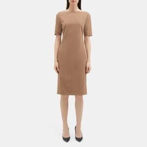 NWT Theory Eano Sevona Stretch Wool Sheath Dress in Camel Tan Size 4